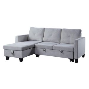 Nova 82.5\" Light Gray Velvet Reversible Sleeper Sectional <b>Sofa</b> <b>with</b> <b>Storage</b> Chaise Comfortable <b>Sofa</b> <b>Beds</b> Product - Product Image 2