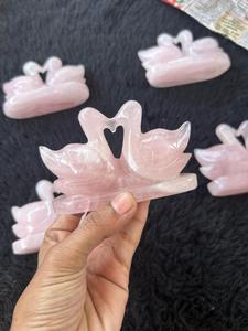 Par de Patos Mandarines de Cuarzo Rosa Tallados en Piedra de Cristal Natural, para la Relación de Amor, Sanación, Equilibrio de Chakras, Decoración del Hogar - Product Image 2