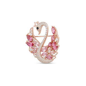 Rose Gold Swan Brooch With Pink Marquise Crystals And Diamond Women's Romantic Animal <b>Pin</b> Jewelry Gift - Product Image 2