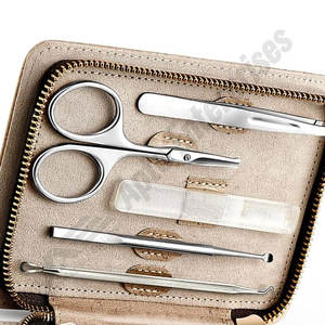 Ensembles de manucure gris Kits de pédicure Coupe-ongles en acier inoxydable Kits de toilettage professionnels Outils de soins personnels avec étui en cuir - Product Image 3