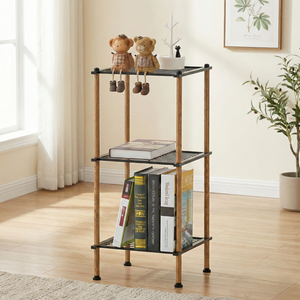 Estante Esquinero Moderno de 3 Niveles, Resistente, con Acabado Imitación Madera, de Metal y Alambre, para Almacenamiento en el Hogar, Baño u Hotel, con Soportes de Hierro, Fácil de Montar - Product Image 1
