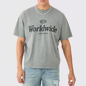 เสื้อยืดโอเวอร์ไซส์ผ้าคอตตอน100% ซักแบบวินเทจสำหรับผู้ชาย - Product Image 1