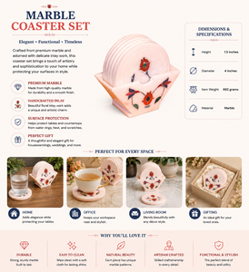 ชุดจานรองแก้วหินอ่อนทำมือ จานรองแก้วตกแต่งสำหรับวางบนโต๊ะ พร้อมที่วาง - Product Image 5