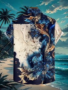 Chemise hawaïenne à manches courtes pour homme, imprimé floral numérique, décontractée, boutonnée, pour l'été - Product Image 2