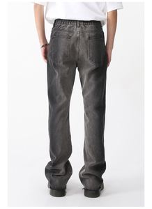 <b>Men's</b> High Waist Flare <b>Jeans</b> Sand Washed Cotton Casual Pants Button Fly Midweight Autumn Style - Product Image 2
