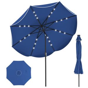 Sombrilla de Patio con 24 LED y Energía Solar, 10 Pies, Beige, Sombrilla de Mercado para Exteriores - Product Image 1