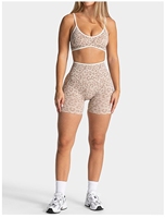 Tenue de fitness personnalisée 2026 à imprimé animal, respirante et légère, avec crop top à bordure contrastante et short taille haute sculptant
