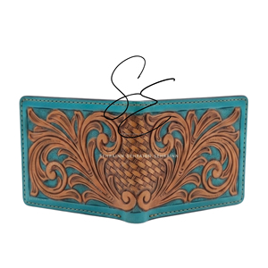 Turquoise Genuine <b>Leather</b> Bifold Wallet Handmade <b>Tooled</b> <b>Leather</b> Wallet Vintage Western Cowboy Wallet Men Gifts - Product Image 4