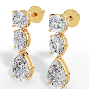 18K Gold Lab Grown <b>Diamond</b> <b>Dangle</b> <b>Earrings</b> | Cushion Oval Pear Cut D-E Color Stones | Luxury Wedding Jewelry Gift for Women - Product Image 1