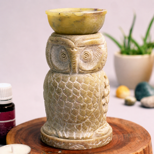 Handcrafted Soapstone Owl Essential Oil Burner Tea Light <b>Wax</b> <b>Melt</b> Warmer Aromatherapy Diffuser for Home Decor Gift for Yoga Spa - Product Image 3