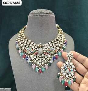 PingBling Luxury Ethnic Peacock Kundan Necklace <b>Set</b> Matching Earrings Pink Beaded Statement <b>Jewelry</b> Women's Engagement Wedding - Product Image 3