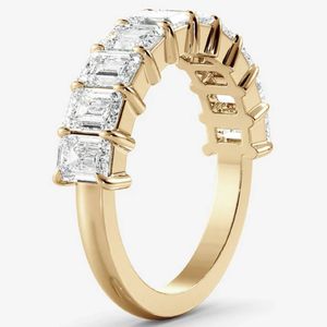 Emerald Cut Moissanite Diamond Eternity <b>Ring</b> <b>Silver</b> And Gold Plated Wedding Band Claw <b>Set</b> for Women - Product Image 3