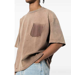 T-shirt d'été oversize en coton épais délavé pour homme, coupe épaules tombantes, style vintage - Product Image 1