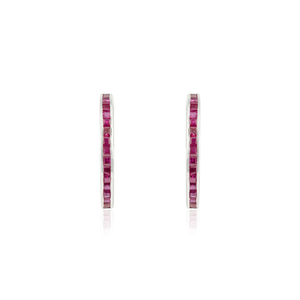 High Quality Princess Cut Natural Ruby Gemstone Channel Set 925 Sterling Silver Hoop <b>Earrings</b> For Women's Party Wear - Product Image 1