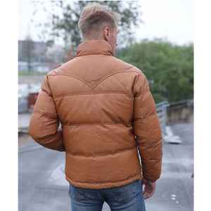 Heavy Leather Puffer <b>Jacket</b> For <b>Men</b> Quilted <b>Warm</b> Outerwear Fashionable Streetwear Comfortable Fit - Product Image 5