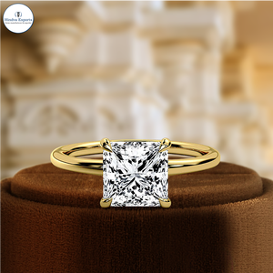 Bague de fiançailles solitaire en diamant de laboratoire taille princesse 1,5 carat certifié IGI, or jaune 14 carats, minimaliste, pour fête, mariage, mariée - Product Image 3