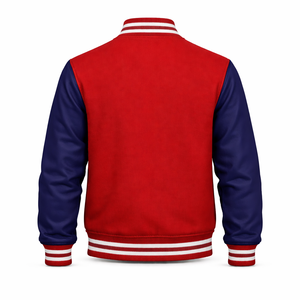 Veste universitaire rouge marine personnalisée OEM, veste de baseball en laine avec manches en PU, veste d'hiver en gros - Product Image 4