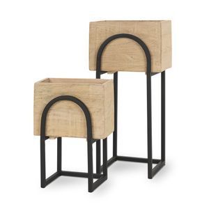 Florero Rectangular Moderno de Madera con Base de Metal Negro para Exhibición de Flores, Decoración Interior y Exterior - Product Image 4