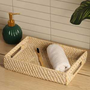 Cesta rectangular de ratán grabada, bandejas de ratán para servir comida, té y café, para el hogar y el jardín, vajilla de ratán ecológica, bandeja hecha a mano. - Product Image 6