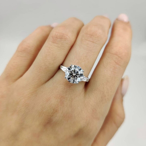 Round Cut Moissanite Solitaire With Tapered Baguette Cut Side <b>Stones</b> White Gold Engagement <b>Ring</b> 10K Solid White Gold Gift <b>Ring</b> - Product Image 3