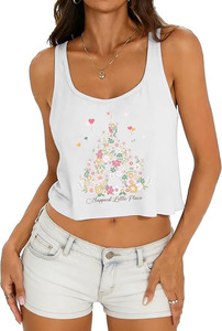 Camiseta sin mangas de verano para mujer, cuello redondo, formal, transpirable, 100% algodón jersey 120g, con decoración de malla, personalizada con estampado. - Product Image 2