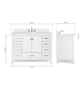 Meuble-lavabo Abigail 49 pouces pour salle de bain, blanc, avec vasque simple et plateau en quartz blanc pur, optionnel, vente en gros, usine du Vietnam - Product Image 6
