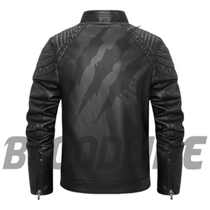 Men's Black PU Leather Moto <b>Biker</b> <b>Jacket</b> Stand Collar Slim Fit Zipper Closure Windproof Autumn Wear - Product Image 6