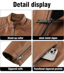 Elegante Chaqueta Acolchada de Mujer en Cuero Sintético Marrón, Cuello Alto, Cierre de un Solo Botón, Estilo Motero, Casual y Cómoda - Product Image 6