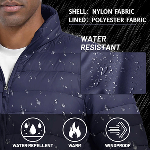 Hot Trendy Men <b>Lightweight</b> <b>Puffer</b> <b>Jacket</b> Stand Collar Water Resistant Windbreaker Zipper Warm Outdoor Work Casual Winter Coat - Product Image 4