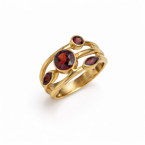 Bague en laiton plaqué or avec pierres multicolores grenat, faite à la main, design minimaliste, élégante, bijoux fins, cadeau pour femme - Product Image 1