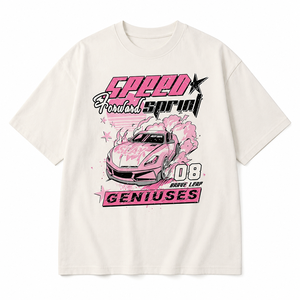 T-shirt unisexe ample en coton/polyester avec motif de voiture de course rétro, coupe ample, manches courtes, respirant, écologique, décontracté - Product Image 5