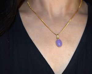 Collier pendentif vintage plaqué or en calcédoine lavande naturelle, fabricant et fournisseur en gros du Rajasthan - Product Image 4