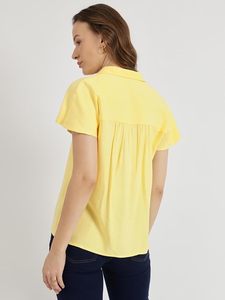 Chemise pour femme à épaules tombantes, coupe décontractée, col polo, motif uni, tissu léger en rayonne pour un style décontracté - Product Image 4