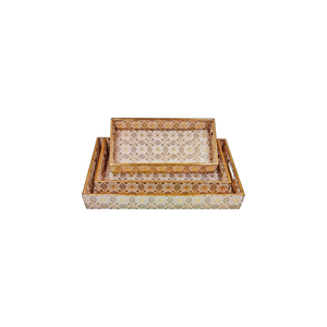 Plateau de service rectangulaire en bois, peint à la main, motif floral oriental, design végétal, vaisselle et assiettes - Product Image 3