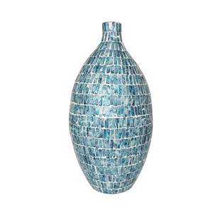 Jarrón de Cerámica Hecho a Mano con Mosaico, Redondo, Azul Brillante, Decoración Costera, Jarrón para Flores, Decoración para Sala de Estar y Hogar - Product Image 1