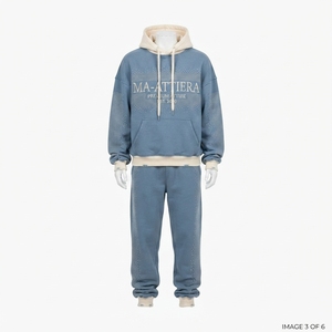Conjunto de Sudadera Azul Oversize Personalizada y Pantalones Anchos de Felpa con Pedrería, Chándal de Algodón para Streetwear, Venta al por Mayor OEM - Product Image 4