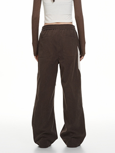 Pantalon de survêtement large pour femme, marron uni, avec bande latérale, cordon de serrage, coupe décontractée ample, longueur intégrale, en maille, style automne - Product Image 3