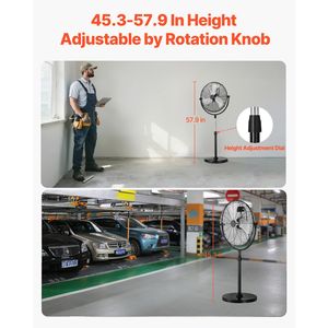 Ventilatore Industriale a Piantana da 18 Pollici con Altezza Regolabile 45.3-57.9 cm, Ventilatore da Pavimento a 3 Velocità per Hotel, Spina Tipo USA - Product Image 5