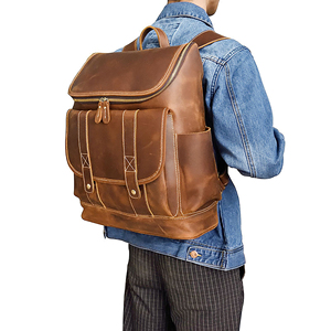 Men's Vintage Genuine Leather Backpack Zipper Closure-Lightweight Waterproof Camping Hiking School Laptop Bag - Product Image 6