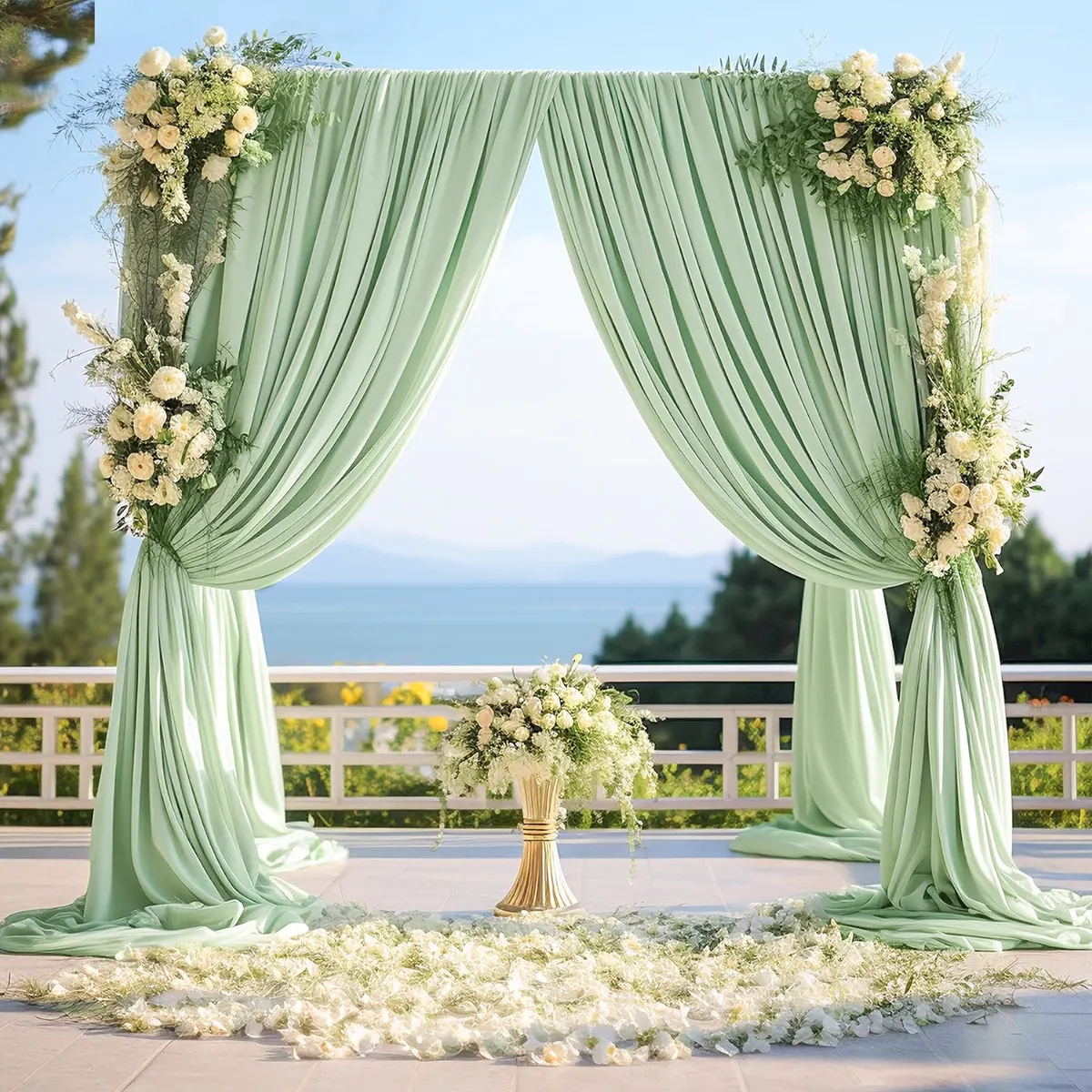 Arco di nozze in Chiffon tessuto drappeggiato arco di nozze tende tenda di sfondo trasparente per decorazioni del soffitto della festa di cerimonia nuziale