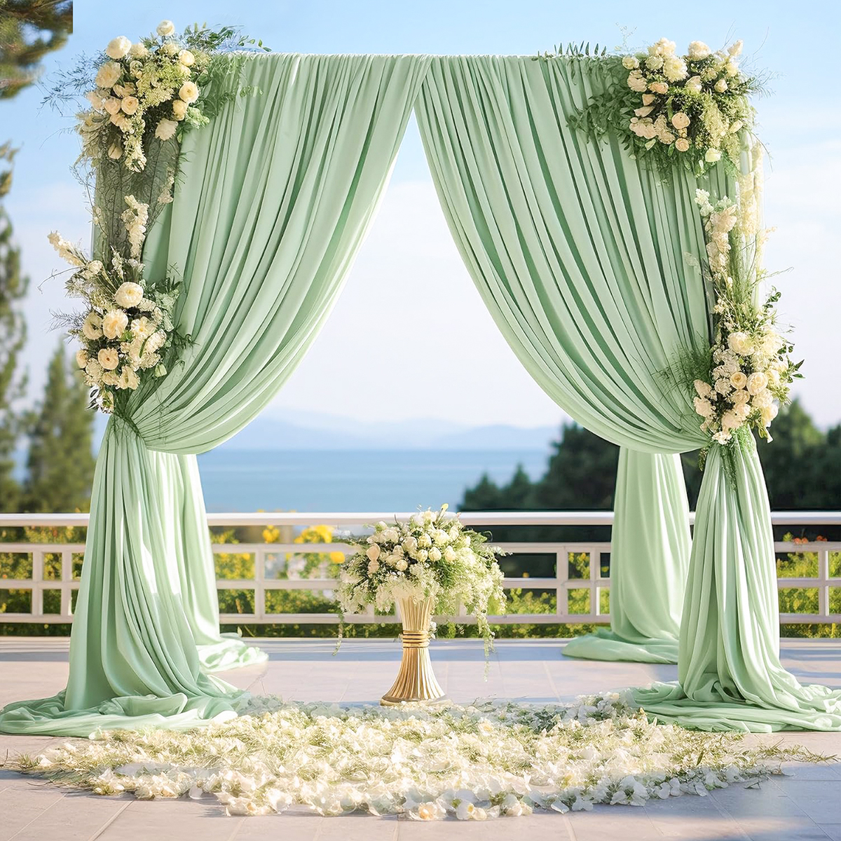 Arco di nozze in Chiffon tessuto drappeggiato arco di nozze tende tenda di sfondo trasparente per decorazioni del soffitto della festa di cerimonia nuziale