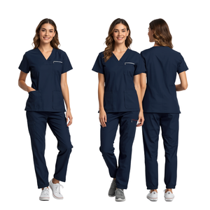 Conjunto de Uniforme Médico Unisex Personalizado en Color, 100% Algodón, Top con Cuello en V, Pantalones con Cordón y Bolsillos, Transpirable y Cómodo, Uniformes de Hospital Personalizados - Product Image 1