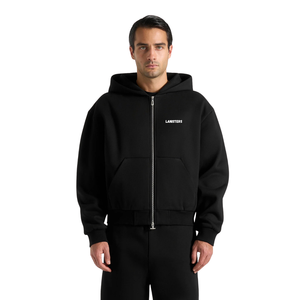 Men's Full <b>Zip</b> Hooded Tracksuit With Wide Leg <b>Trousers</b> Drawstring Waist Open Hem Relaxed Fit Two Piece Wholesale Custom OEM Sets - Product Image 3