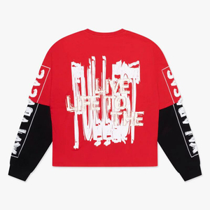 เสื้อยืดแขนยาวสีแดงสไตล์โกธิคแบบยูนิเซ็กซ์ ODM ลำลอง ผ้าฝ้ายถัก 100% ทรงโอเวอร์ไซส์ แฟชั่นฤดูร้อน สไตล์สตรีท พิมพ์ลายกราฟิกด้านหลัง - Product Image 6