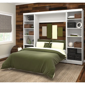 Lit Murphy blanc avec étagères de rangement, taille Queen, design moderne, meubles de chambre à coucher, lit mural pliable avec armoire intégrée - Product Image 1