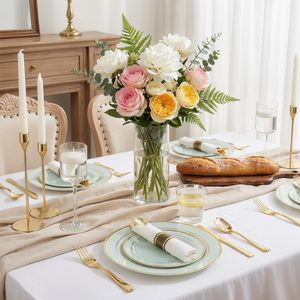 Kit de vaisselle jetable vert sauge pour 50 invités, 350 pièces, assiettes et serviettes roulées pour fêtes/anniversaires/événements printaniers - Product Image 2