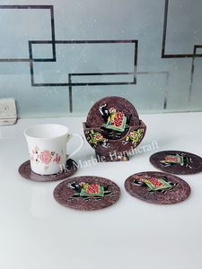 High Quality Religious Design Marble <b>Coaster</b> Set Handmade Polished Durable Home Decor Circular Pattern - Product Image 3