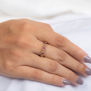 18K Gold Ruby Diamond Eternity Band-Micro Insert Pave Setting Wedding Ring - Product Image 5
