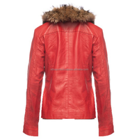 2025 OEM Original rouge peau de mouton longue veste en cuir pour les femmes bas quantité minimale de commande chauffé mode veste imperméable col de fourrure en gros