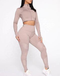 Seamless Breathable Plus Size Yoga Set Women 3 Piece High Waist Leggings <b>Crop</b> <b>Top</b> Full Length <b>Mesh</b> Panel Eco-Friendly Quick Dry - Product Image 1